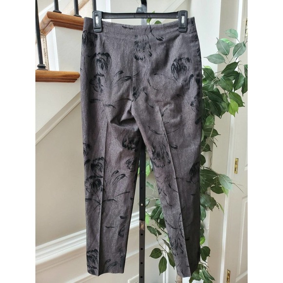 Eric Womens Gray Floral Cotton Mid Rise Side Zip Straight Leg Dress Pants Size 4 - Picture 4 of 10